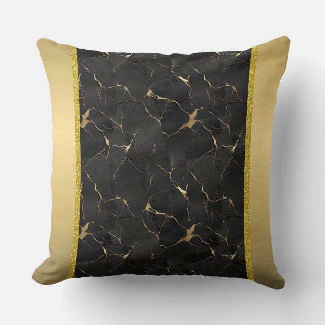 Marbleised Black & Gold Luxury  Throw Pillow (Front)