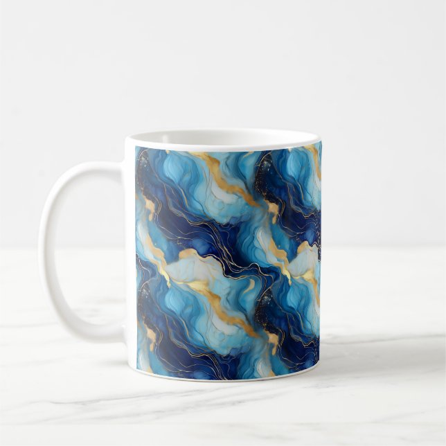 Marbleised Decorative Blue Gold Mug (Left)