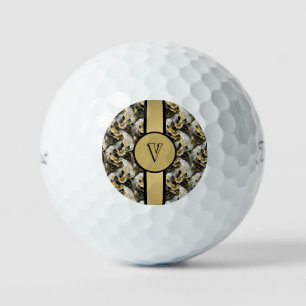 Marbleised Floral Gold & Black Personalised Golf Balls