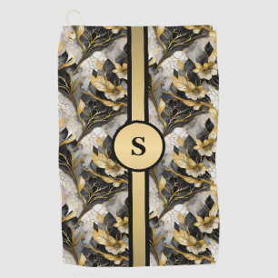 Marbleised Floral Gold & Black Personalised Golf Towel