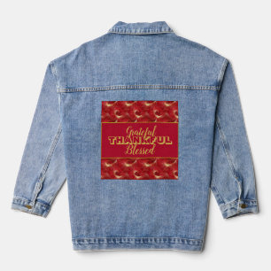Marbleised "Grateful, Thankful, Blessed" Red Gold Denim Jacket