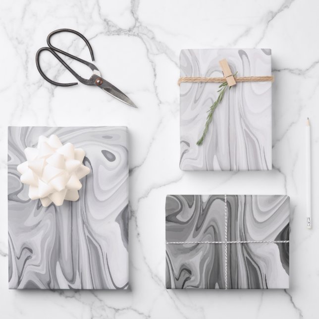 Marbleised Paint Greys Elegant Wedding Gift Wrapping Paper Sheet (Front)