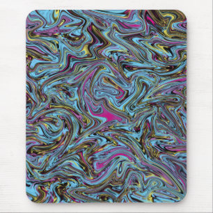 Marbleized Swirls of Black Yellow Pink Blue Etc Mouse Mat