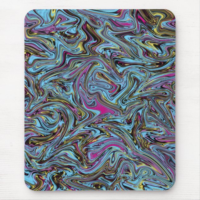 Marbleized Swirls of Black Yellow Pink Blue Etc Mouse Mat (Front)