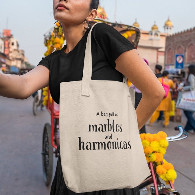 Marbles & Harmonicas Quirky Music Lovers Gift Tote Bag (Shop now and carry your love for music and fun wherever you go!)