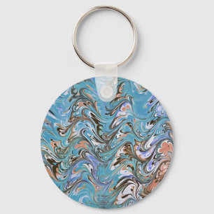 Marbling Abstract In Blue Key Ring