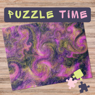 Marbling Art August pink green swirls - difficult Jigsaw Puzzle
