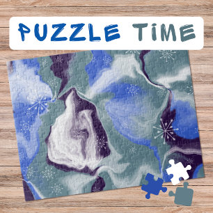 Marbling Art January blue teal white Jigsaw Puzzle