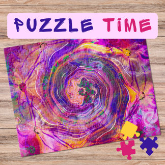 Marbling Art June pink rose spiral - difficult  Jigsaw Puzzle