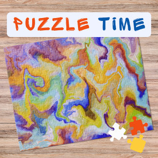 Marbling Art September yellow blue - difficult  Jigsaw Puzzle