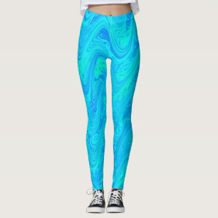 Marbling Blue Green Pattern Leggings