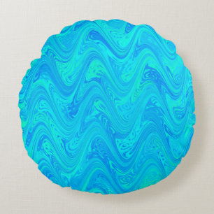 Marbling Blue Green Pattern Round Cushion