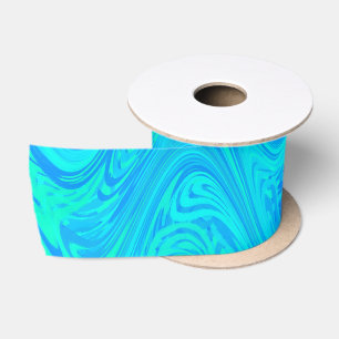 Marbling Blue Green Pattern Satin Ribbon