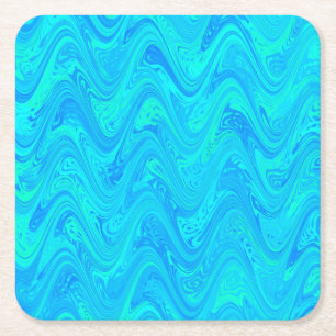 Marbling Blue Green Pattern Square Paper Coaster