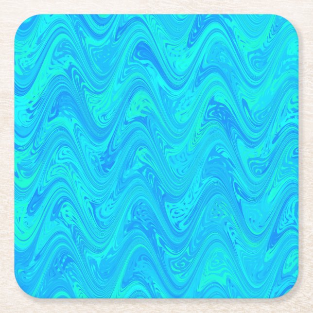 Marbling Blue Green Pattern Square Paper Coaster (Front)