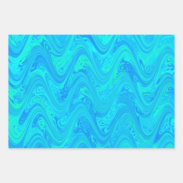 Marbling Blue Green Pattern Wrapping Paper Sheet (Front)