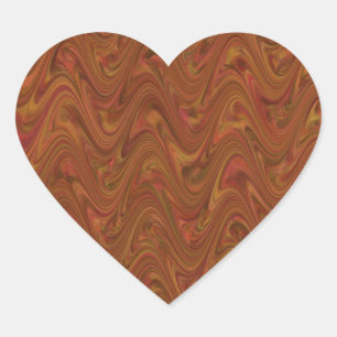 Marbling Brown Orange Green Pattern Heart Sticker