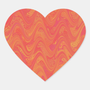 Marbling Orange Pink Red Pattern Heart Sticker