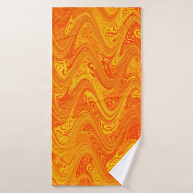 Marbling Orange Yellow Red Pattern Bath Towel (Bath Towel)