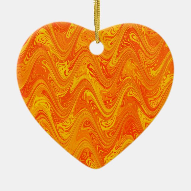 Marbling Orange Yellow Red Pattern Ceramic Tree Decoration (Front)