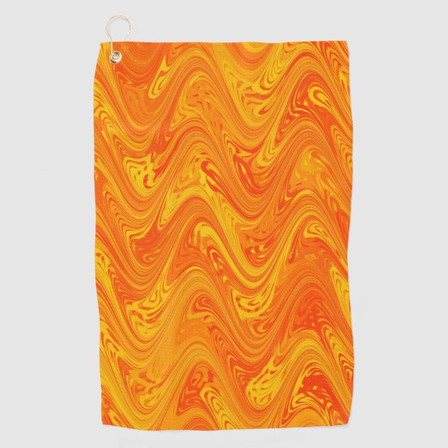 Marbling Orange Yellow Red Pattern Golf Towel (Front)