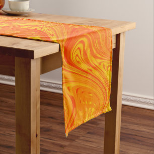 Marbling Orange Yellow Red Pattern Short Table Runner