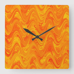 Marbling Orange Yellow Red Pattern Square Wall Clock