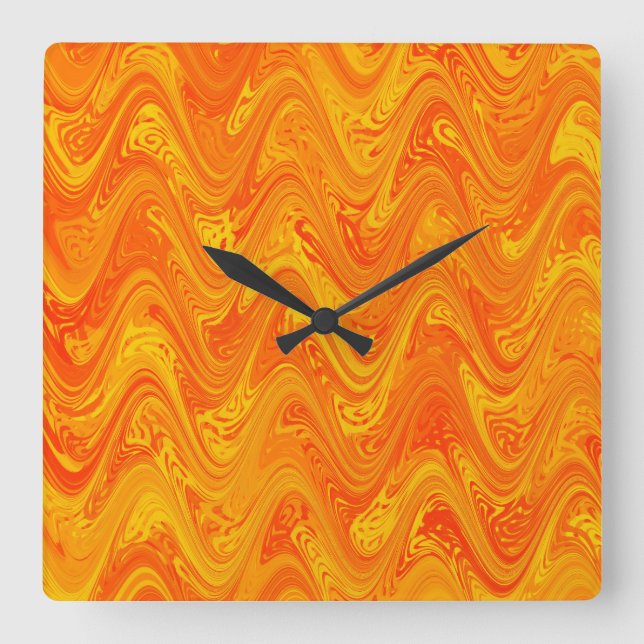 Marbling Orange Yellow Red Pattern Square Wall Clock (Front)