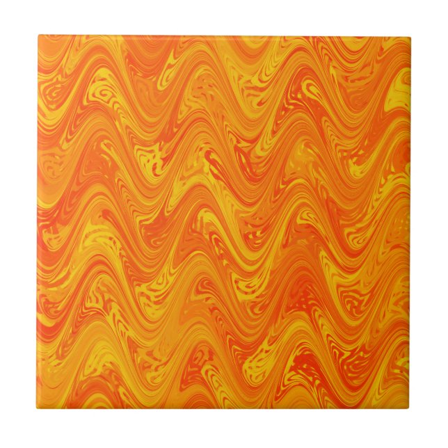 Marbling Orange Yellow Red Pattern Tile (Front)