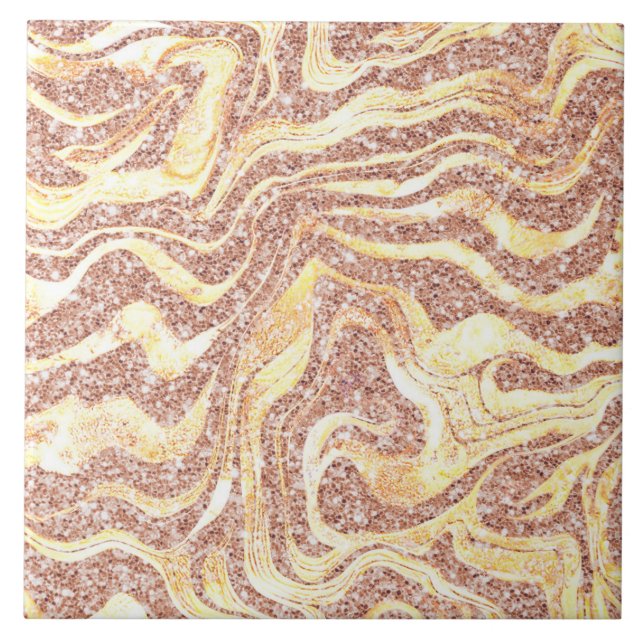   Marbly Blush Pink & Gold Glitter Cute Girly Glam Tile (Front)
