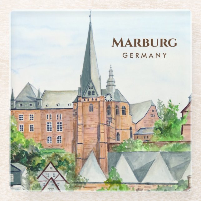 Marburg Altstadt Germany Townscape Painting Glass Coaster (Front)