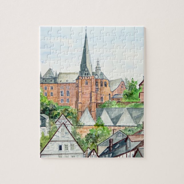 Marburg Altstadt Germany Townscape Painting Jigsaw Puzzle (Vertical)