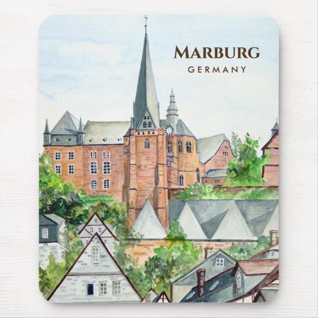 Marburg Altstadt Germany Townscape Painting Mouse Mat (Front)