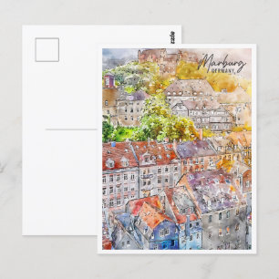 Marburg Germany Travel Place Watercolor Postcard