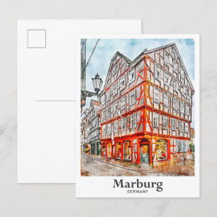 Marburg Germany Travel Watercolor Sketch Postcard