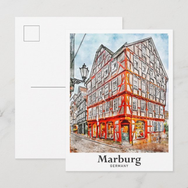 Marburg Germany Travel Watercolor Sketch Postcard (Front/Back)