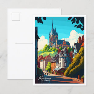 Marburg Germany vintage travel illustration Postcard