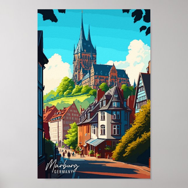 Marburg Germany vintage travel illustration Poster (Front)