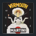 Marcello Dudovich Art Deco Ad “Vermouth” Square Wall Clock<br><div class="desc">Art Deco emerged from the interwar period when rapid industrialisation was transforming culture. One of its major attributes is an embrace of technology. The style is often chraacterised by rich colours, bold geometric shapes and lavish ornamentation. Marcello Dudovich was an Italian painter, illustrator, and poster designer in the early 1900s...</div>