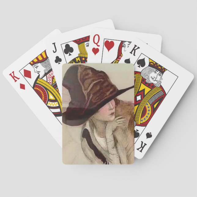 Marcello Dudovich Young Girls in Hats Illustration Playing Cards (Back)