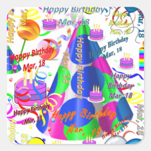 March, 18 Kids Birthday Stickers