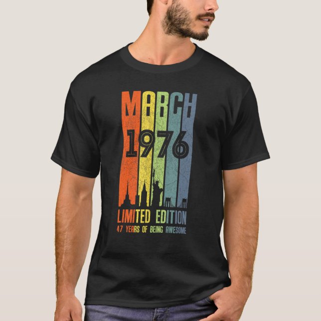 March 1976 47 Birthday 47 Year Old 1976 Birthday V T-Shirt (Front)