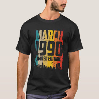 March 1990 Limited Edition Retro Vintage Birthday T-Shirt