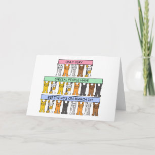 March 1st Birthday Cute Cartoon Cats Card