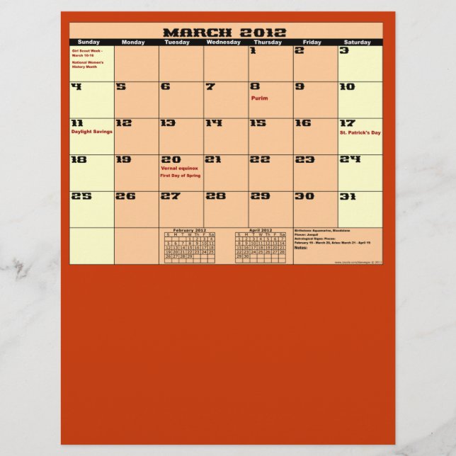 March. 2012 Calendar 13 Month Multipurpose Flyer. Flyer (Front)