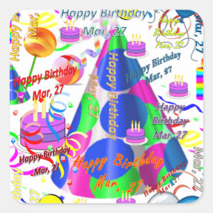 March, 27 Kids Birthday Stickers