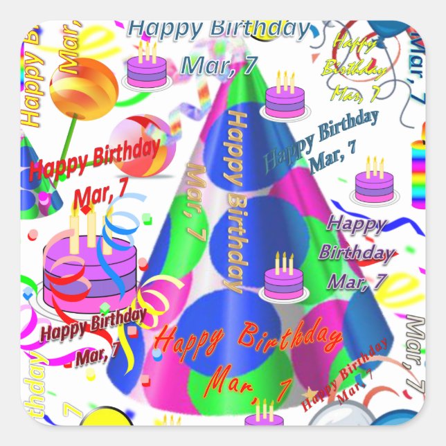 March, 7 Kids Birthday Stickers (Front)