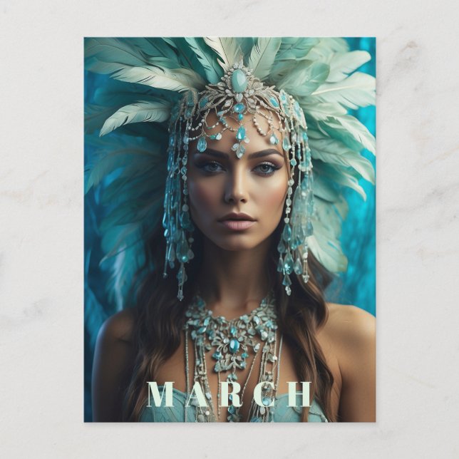 *~* MARCH  AP53  AQUAMARINE Boho Headdress Postcard (Front)