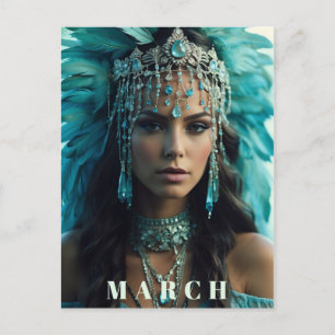 *~* MARCH AP53 Headdress AQUAMARINE Boho Postcard