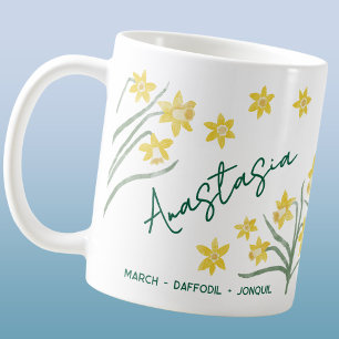 March Birth Flower Custom Name Daffodil Jonquil Coffee Mug